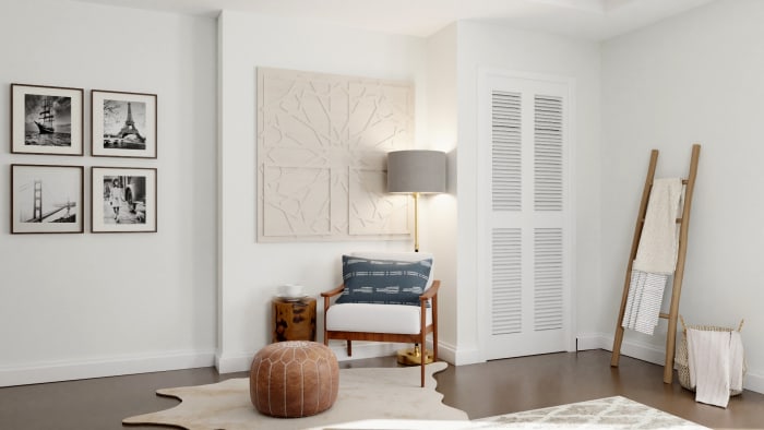 Warm Woods: Mid Century Boho Bedroom Design View 4 By Spacejoy