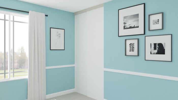 Sea of Aqua: Mid-Century Boho Home Office Design View 3 By Spacejoy