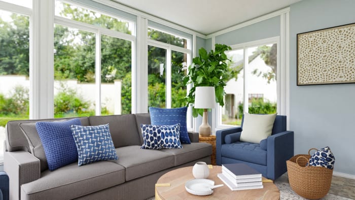 Sun Room: Transitional Coastal Living Room Design View 3 By Spacejoy