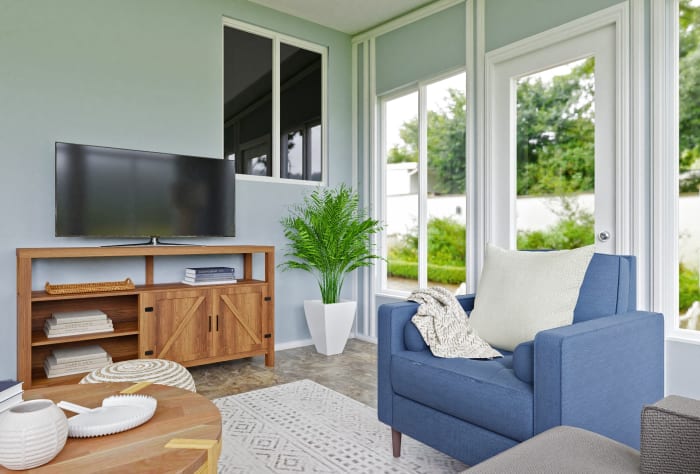 Sun Room: Transitional Coastal Living Room Design View 4 By Spacejoy