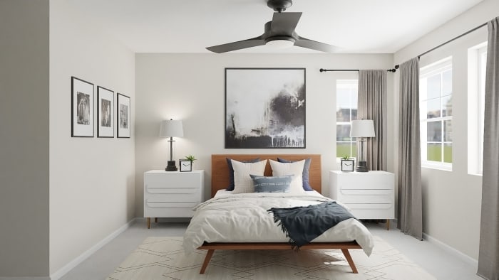 Abstract Artwork: Mid-Century Urban Bedroom Design View 4 By Spacejoy
