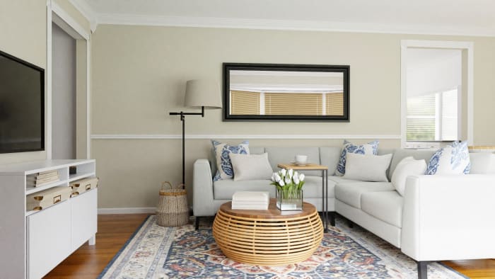Private Reading Nook: Coastal Transitional Living Room Design View 3 By Spacejoy