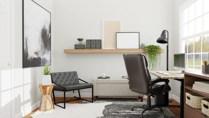 Masculine Spaces: Modern Industrial Home Office Design View 2 By Spacejoy