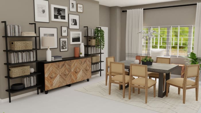 Unique Seating: Urban Modern Open Living and Dining Room Design View 3 By Spacejoy