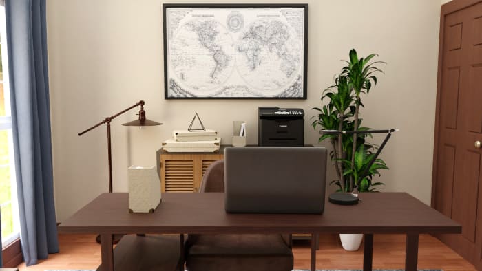 Dark Wood Tones: Modern Rustic Home Office Design View 4 By Spacejoy