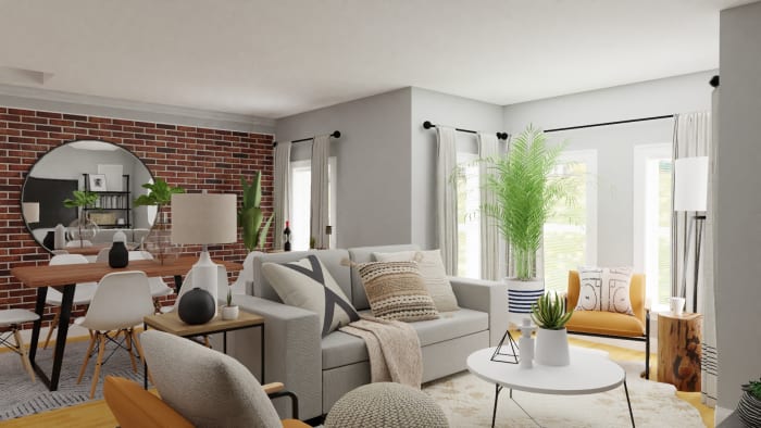 Dreamy Open Industrial Boho Living Room Design View 2 By Spacejoy