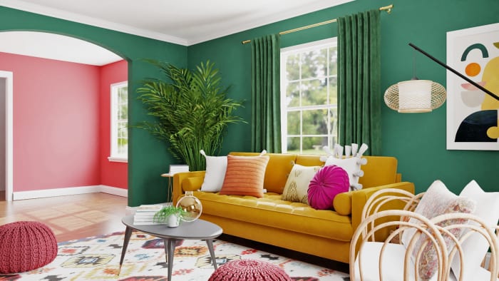 Unique Bold Living Room with Daring Boho-Eclectic Vibes Design View 3 By Spacejoy