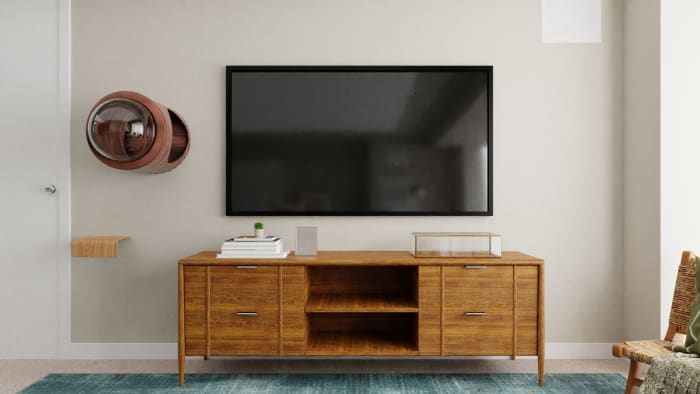 Bold & Sunny Mid-Century Living Room Design View 2 By Spacejoy
