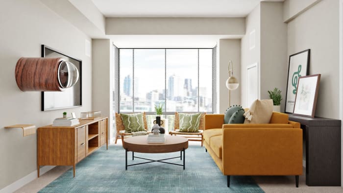 Bold & Sunny Mid-Century Living Room Design View 3 By Spacejoy
