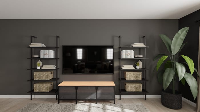 Adventure Into this Sleek, Urban Modern-Gentlemen Style Living Room Design View 4 By Spacejoy