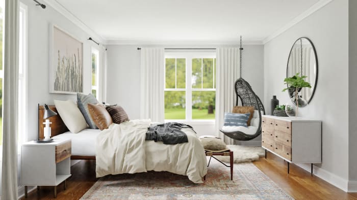 A Rustic Boho Bedroom with a Dreamy Reading Nook Design View 4 By Spacejoy