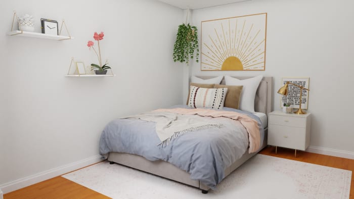 A Small Mid-Century Contemporary Bedroom Maximized with Style Design View 4 By Spacejoy