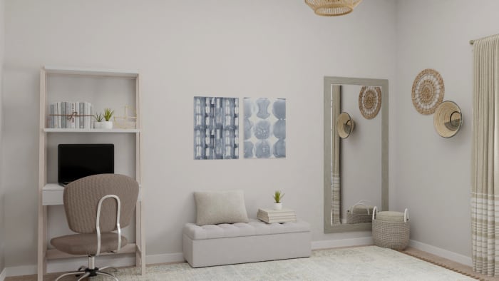 A Dreamy Bohemian Small Bedroom in Neutral Tones Design View 4 By Spacejoy