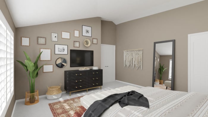 A Urban Modern Boho Bedroom with Bold Accents Design View 5 By Spacejoy