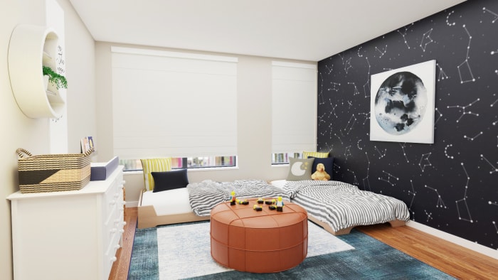 Astrology-Inspired Kid's Bedroom with Plenty of Play Area Design View 3 By Spacejoy