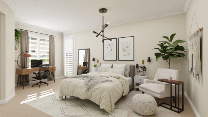 A Modern Hotel-Style Bedroom Oasis Design View 4 By Spacejoy