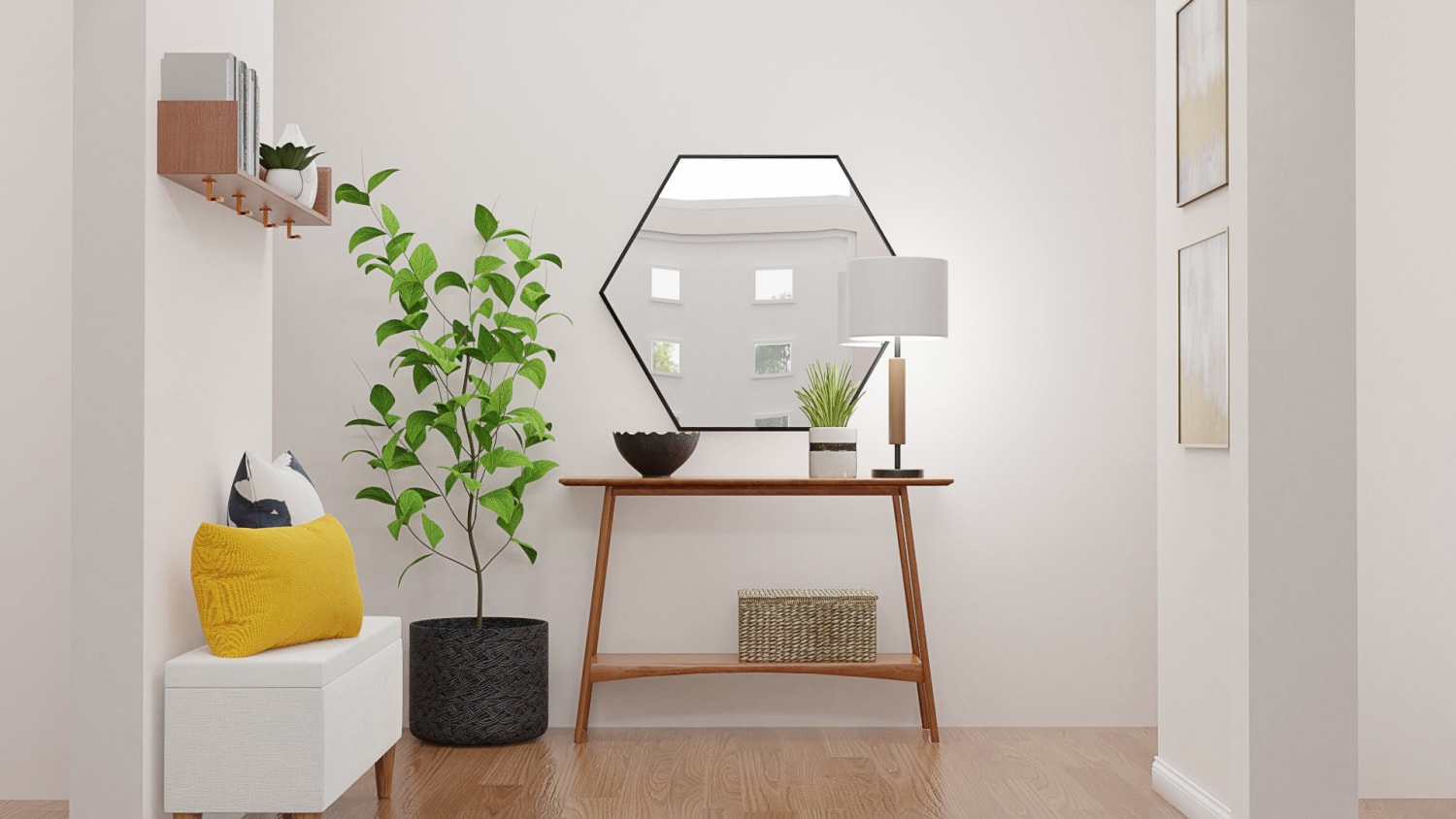A Contemporary Entryway with Extra Storage & Mid-Century Vibes Design By Spacejoy