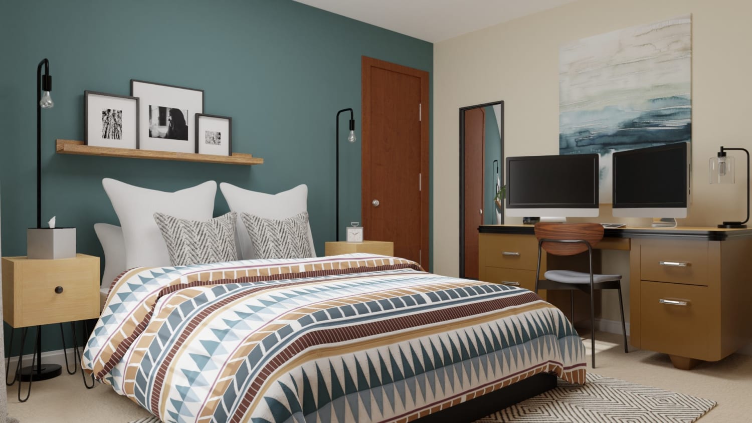Extra Storage: Urban Modern Bedroom Design By Spacejoy