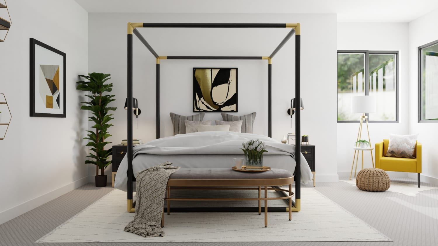 Statement Canopy Bed: Modern Glam Bedroom Design By Spacejoy