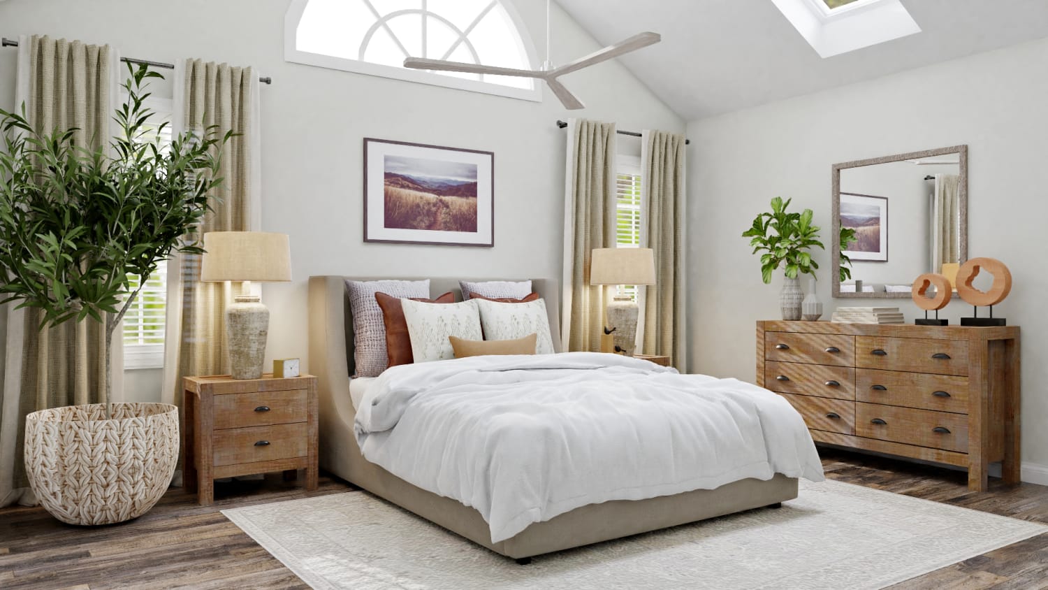 A Modern Transitional Bedroom Design with Nature Touches Design By Spacejoy