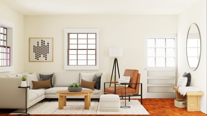 Maximizing Seating Space in an Urban Farmhouse Living Room Design View 2 By Spacejoy