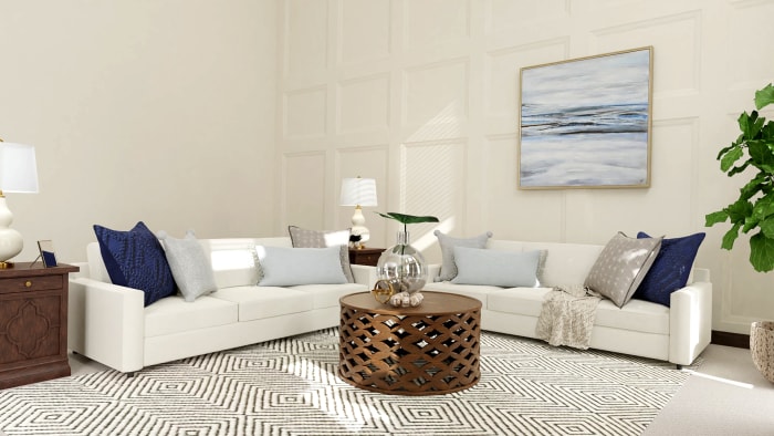 Soft Soothing Neutrals with Coastal Vibes: Classic Traditional Living Room Design View 2 By Spacejoy