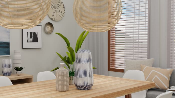 Delicate Pieces with Statement Lighting Dining Room: Boho Eclectic Dining Room Design View 4 By Spacejoy