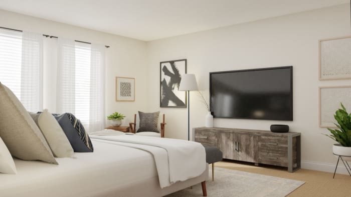 Gray Accent Wall: Modern Farmhouse Bedroom Design View 3 By Spacejoy