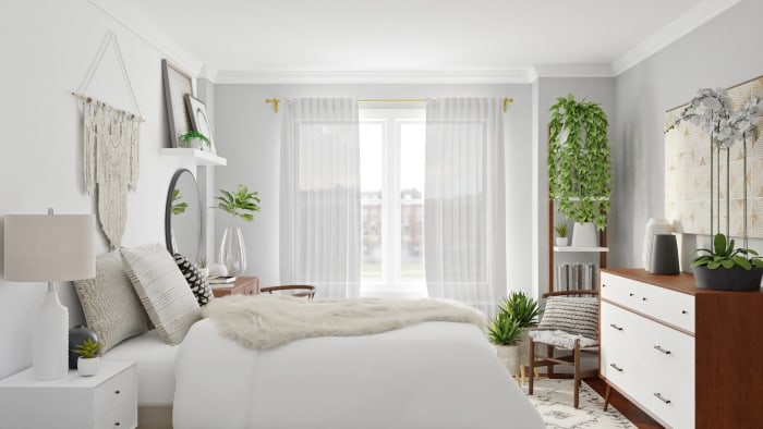 Monochromatic Color Palette: Boho Eclectic Bedroom Design View 3 By Spacejoy