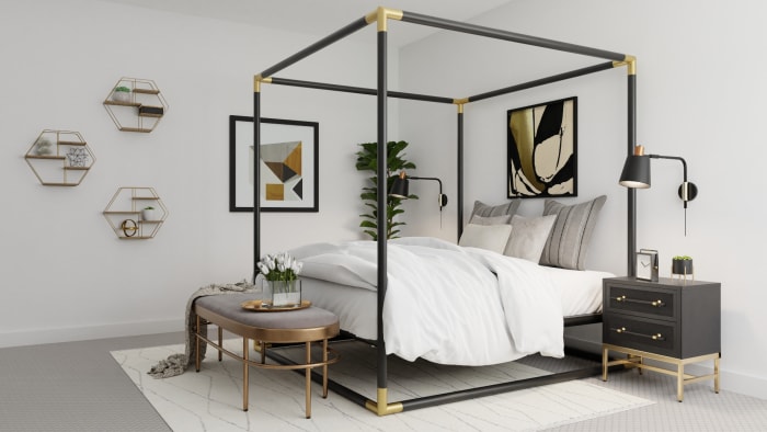 Statement Canopy Bed: Modern Glam Bedroom Design View 3 By Spacejoy