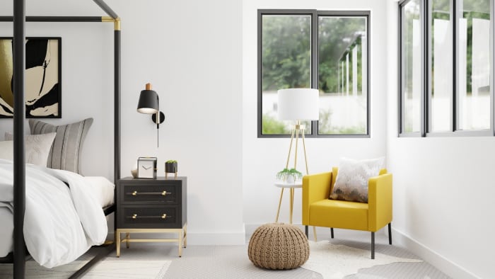 Statement Canopy Bed: Modern Glam Bedroom Design View 4 By Spacejoy
