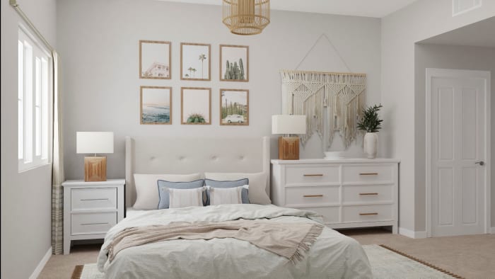 A Dreamy Bohemian Small Bedroom in Neutral Tones Design View 2 By Spacejoy