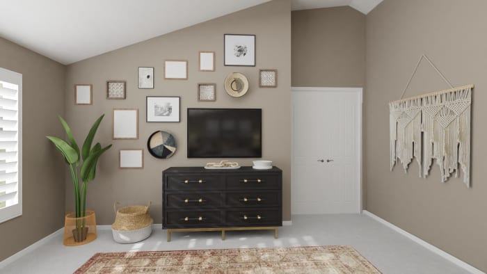 A Urban Modern Boho Bedroom with Bold Accents Design View 2 By Spacejoy