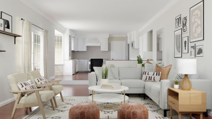 Kids Friendly Neutral Farmhouse Styled Living Room Design View 3 By Spacejoy