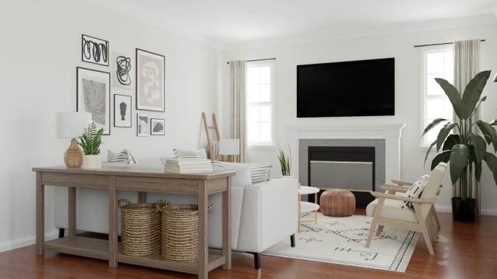 Kids Friendly Neutral Farmhouse Styled Living Room Design View 4 By Spacejoy