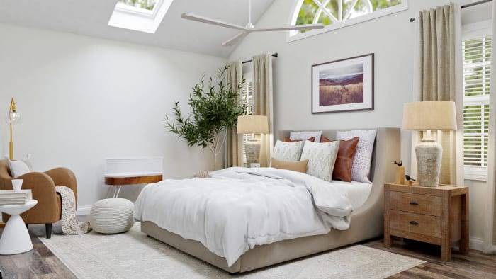 A Modern Transitional Bedroom Design with Nature Touches Design View 2 By Spacejoy