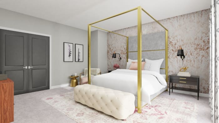 Every Inch of This Bedroom Screams Pure Glam Design View 3 By Spacejoy