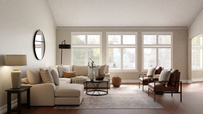 Feel Calm in This Transitional Boho Living Room Design View 3 By Spacejoy