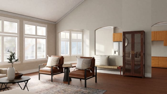 Feel Calm in This Transitional Boho Living Room Design View 4 By Spacejoy