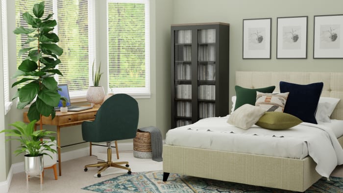 Transitional Glam Bedroom for Tweens With Emerald Accents Design View 2 By Spacejoy