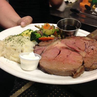 Prime Rib Wednesday's with veggies and mashed potatoes.