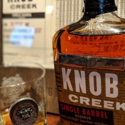 Killarney's Knob Creek whiskey bottle and glass.