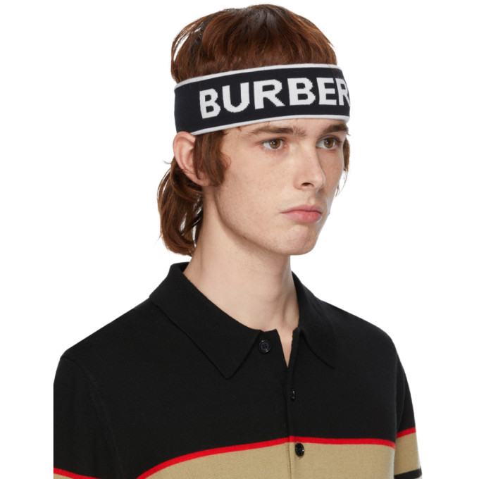 burberry logo wool blend knit headband in black whi modesens