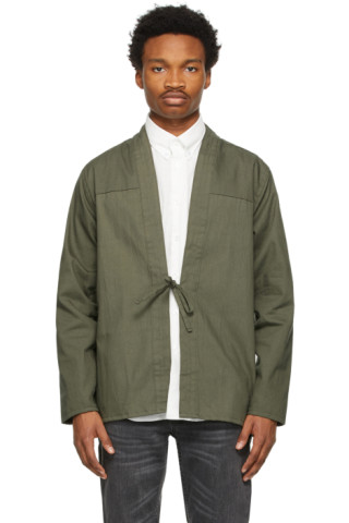 Naked Famous Denim Ssense Exclusive Khaki Rinsed Oxford Kimono Shirt