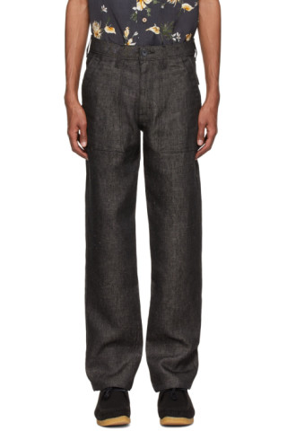 Naked Famous Denim Black Linen Trousers SSENSE Canada