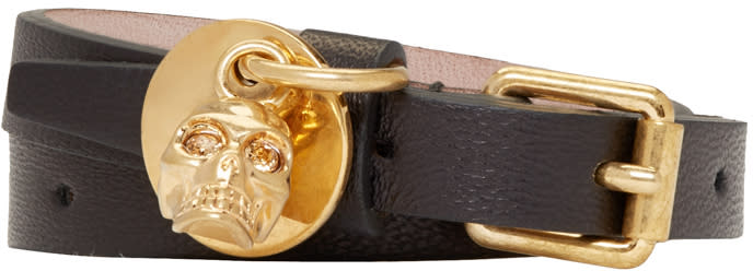 BUY Alexander Mcqueen Black Leather Double-wrap Bracelet NOW