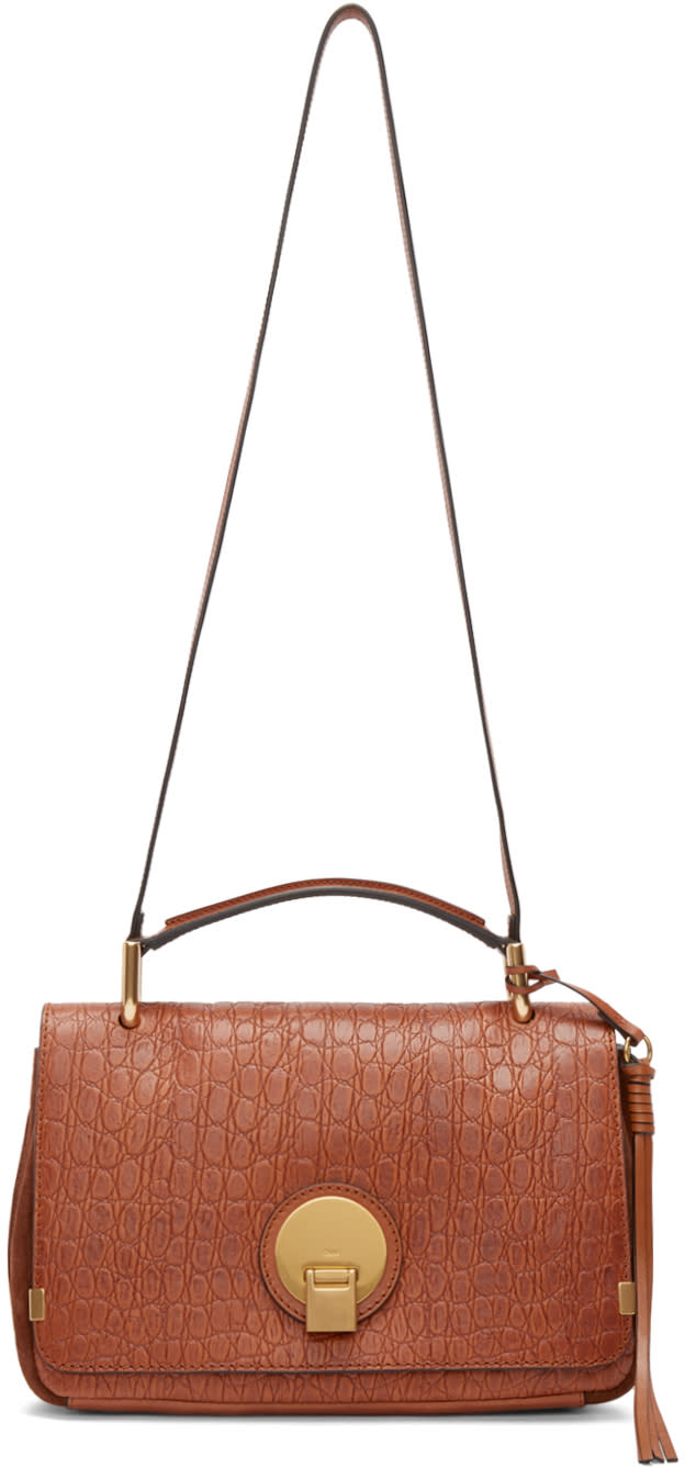 Chloe Brown Croc-embossed Medium Indy Bag