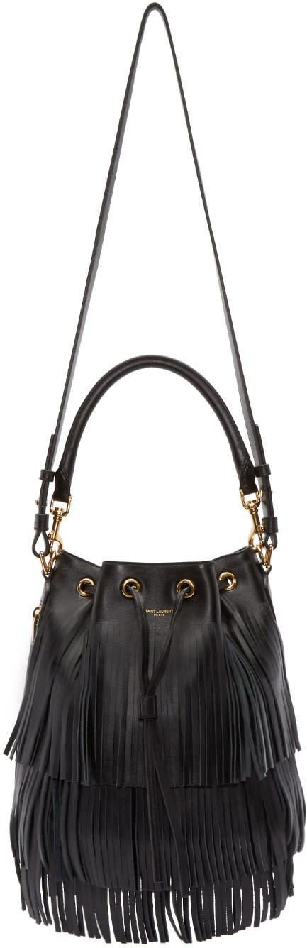 Saint Laurent Black Fringed Medium Emmanuelle Bucket Bag Saint Laurent Black Fringed Medium Emmanuelle Bucket Bag