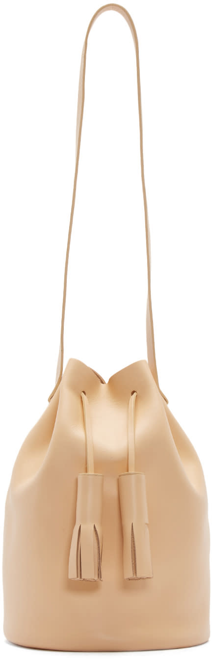 Building Block Beige Leather Tassel Bucket Bag