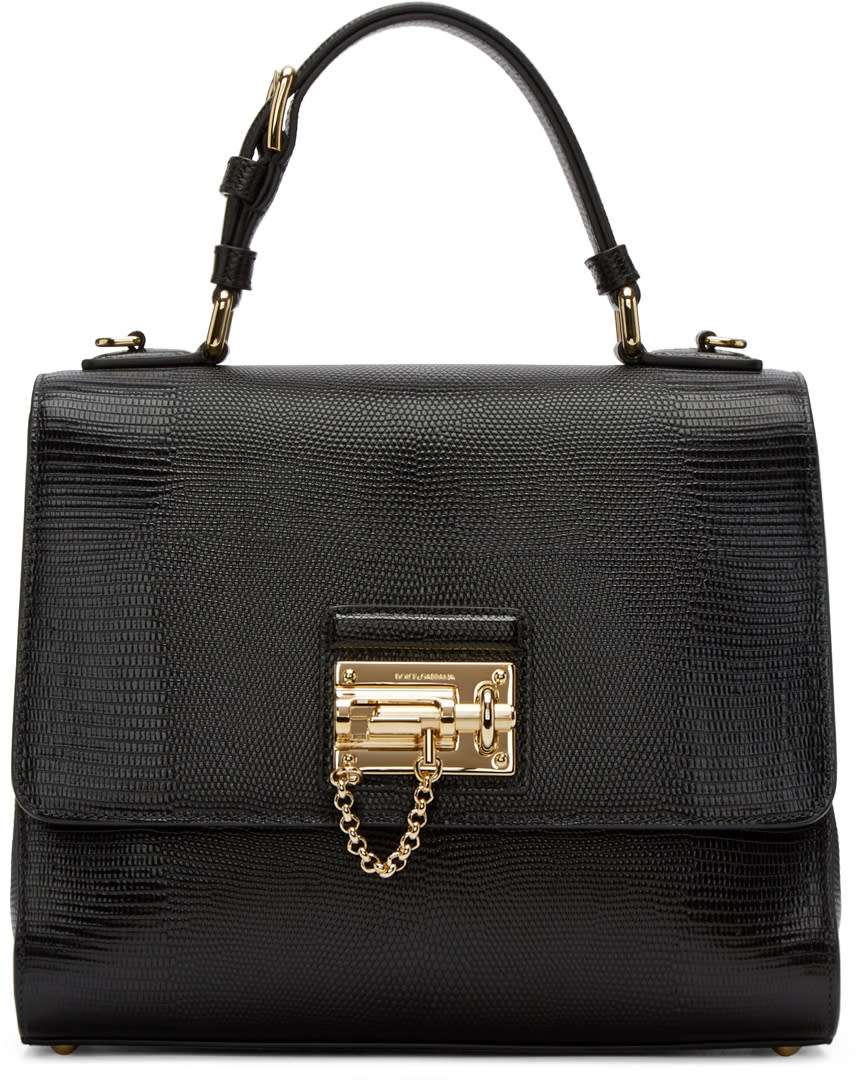 Dolce and Gabbana Black Iguana-embossed Monica Bag